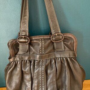 Cole Haan Chocolate Brown Hobo Style Large Pebbled Leather Handbag Purse